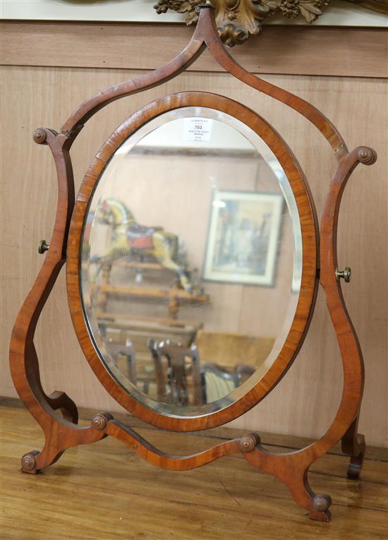 A satinwood skeleton framed toilet mirror W.53cm